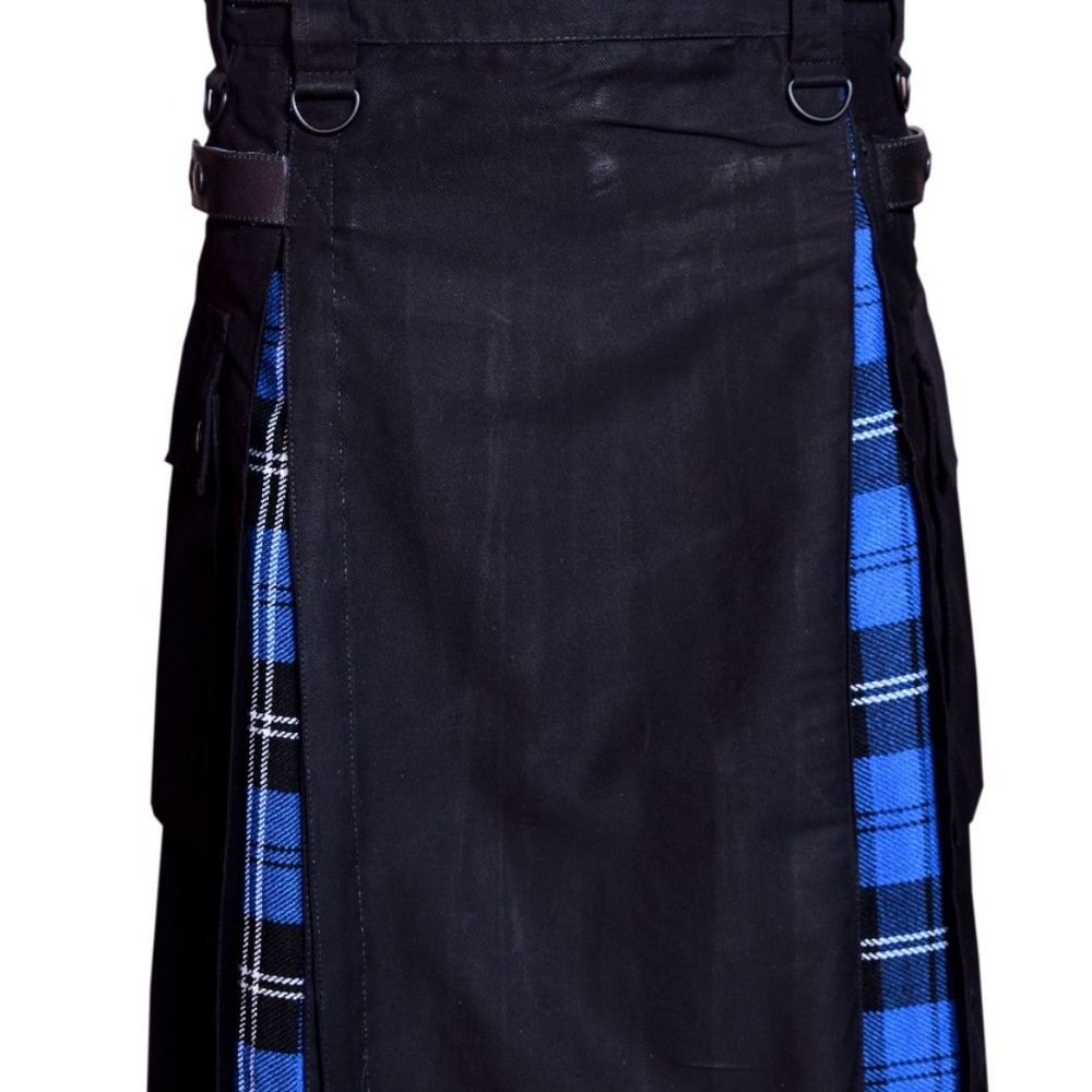Hybrid Utility Kilt Black Cotton with Ramsey Blue - Picture 3 of 4
